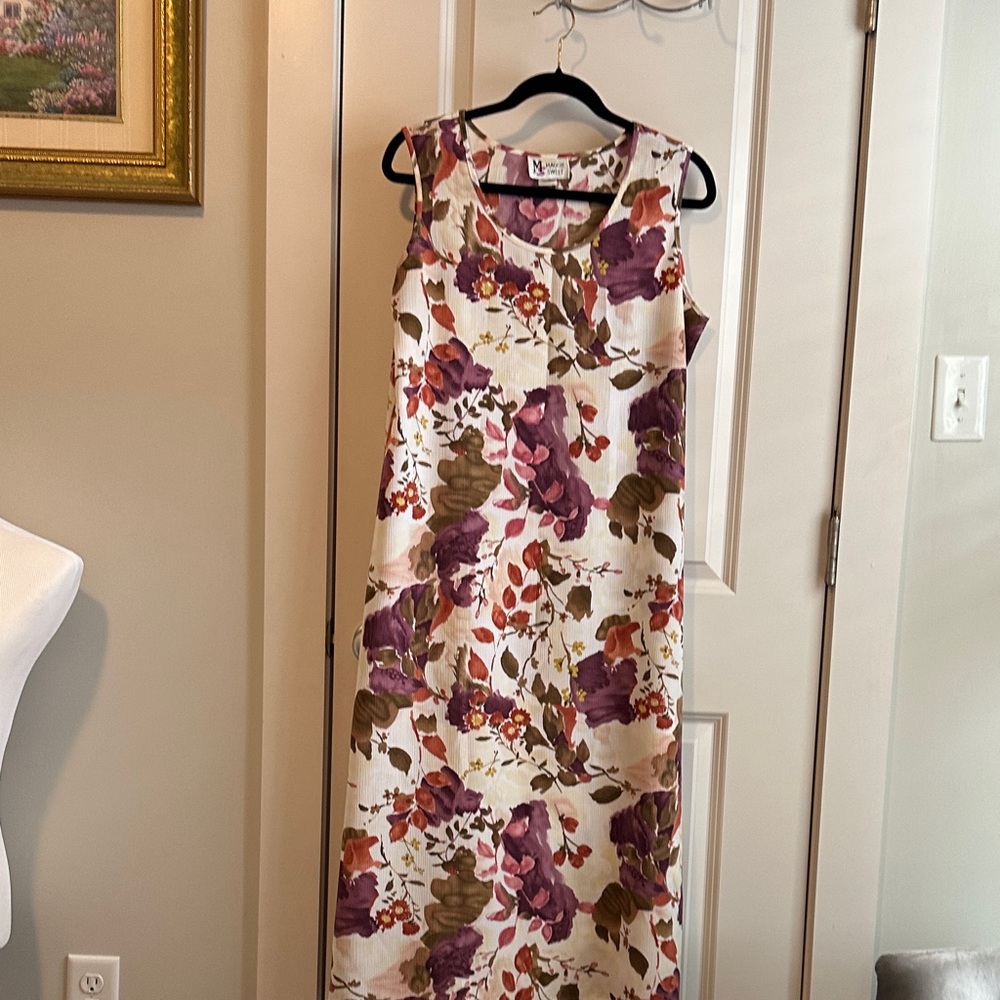 Maggie Sweet Elegant Floral Maxi Dress in purple and sage on cream background